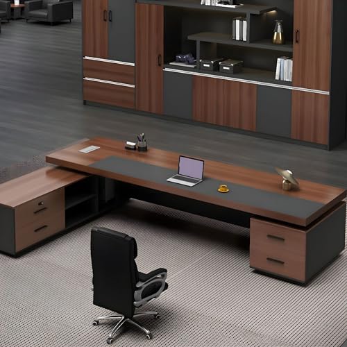 Image of Lakdi The Furniture Co Director & Executive L-Shape Luxury CEO Office Table Desks with Particle Board & Wire Manger,3 Drawer Openable Shutter - Brown 5-Year Warranty & Free Assembly-LDL-662