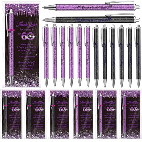 Sayglossy 30 Sets Purple 60th Birthday Party Favors for Guests, 30 Cheers to 60 Years Ballpoint Pens with 30 Thank You Cards 50 Opp Bag and 50 Twist Ties Office School Birthday Anniversary Supplies