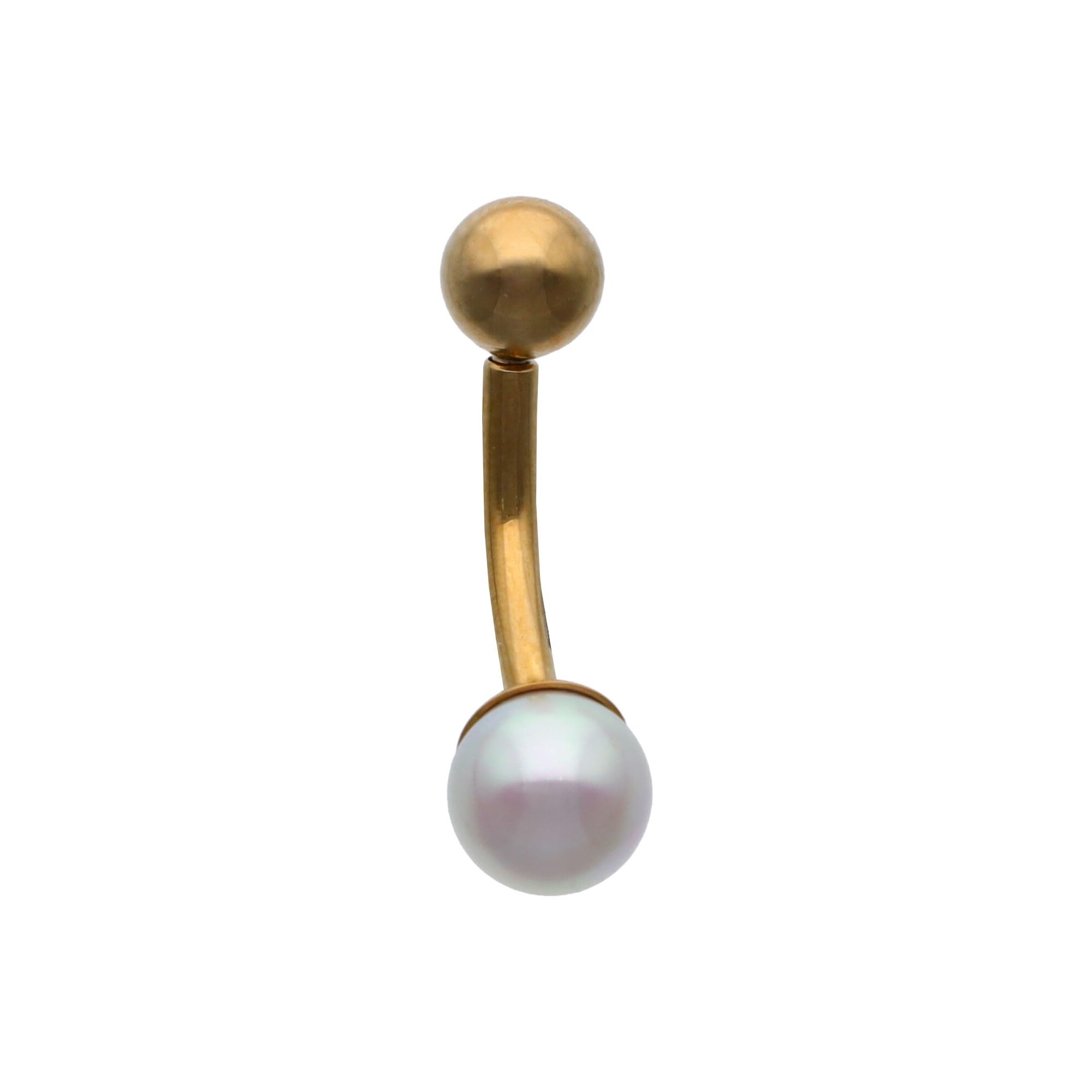 Majorica Piercing para Ombligo con Perla - Colección Cos - Color Plateado - Elaborado con Titanio - Perla Blanca Redonda de 6 mm - Tamaño de 2,35 cm - Cierre de Rosca - Piercing para Ombligo