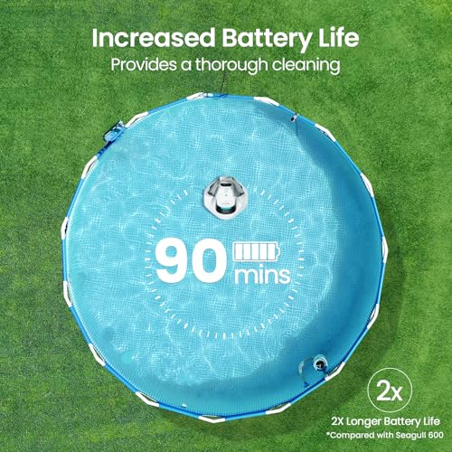 Image of AIPER Seagull SE 2025 Cordless Robotic Pool Vacuum with 1200GPH Strong Suction, Lasts 90 Mins Runtime, LED Indicator,Pool Vacuum for Above-Ground Pool up to 40 Feet, Snow White & Teal