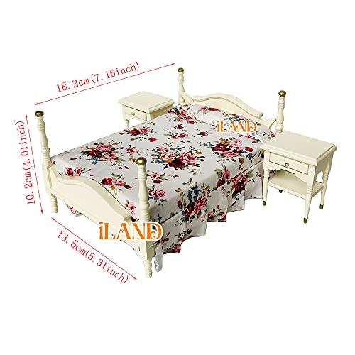 Iland Wooden Dollhouse Furniture 1/12 Scale, Dollhouse Bedroom Furniture In Cream Color Incl Dollhouse Bed & Dressing Table & Wardrobe (Elegant Miniature Furniture 6Pcs) #TOP5