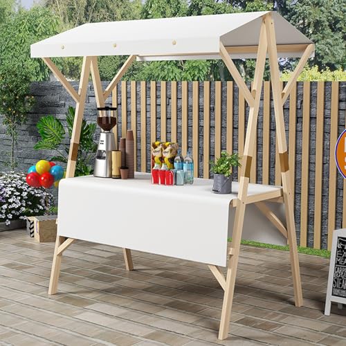 Carrito plegable para vendedores al aire libre con toldo, carrito de exhibición de quiosco de venta móvil, soporte de concesión de comida para mercados y eventos (blanco, 150 cm)