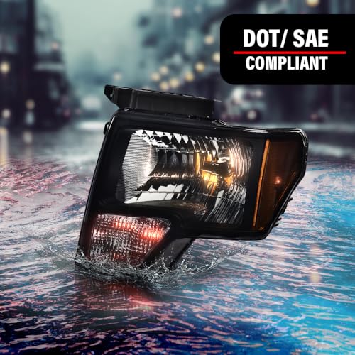 PIT66 Front Headlights Assembly Headlamps Driver & Passenger Side Compatible with Ford F150 2009-2014 Smoky Lens Black Housing Amber Reflector DL3Z13008A, FO2502289 - Image 4