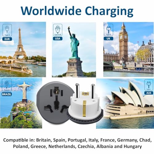 Image of Universal Travel Adapter 2 Pin Plug 16A /250V | Compact Multipurpose International Power Plug for Europe, US, UK, AUS & 150+ Countries | Surge Protection & LED Indicator