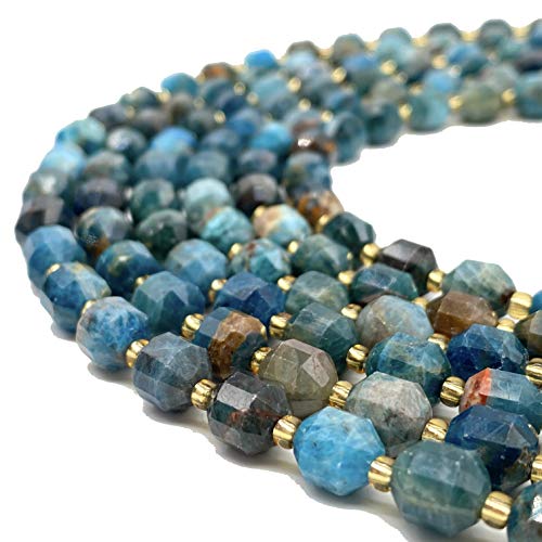 [ABCgems] Brazilian Blue Apatite (Rare Color-Mohs Hardness 5) 7X8mm Diamond-Cut Energy-Prism Double-Point Natural Semi-Precious Gemstone Healing Energy Beads
