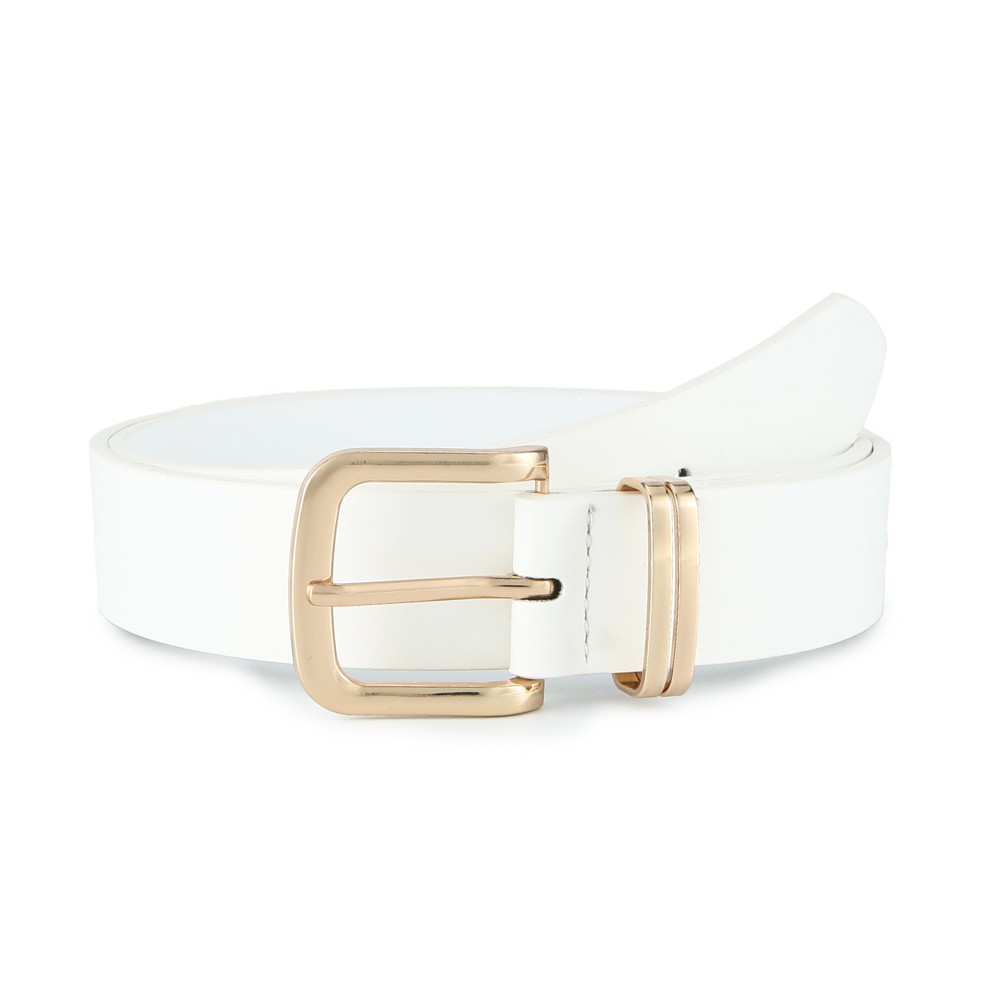 Earnda Women's Leather Belts for Jeans Dresses, Gold Buckle Casual Ladies Waist Belt 1.30" Width