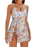 GRACE KARIN One Piece Swimdress Swimsuits for Women Tummy Control Swim Dresses Skirt Bathing Suit Orange Floral L