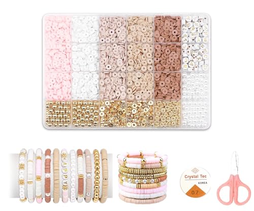 Image of MAGHROLA Jewelry Bracelet Making Kit - Flat Polymer DIY Clay Bead for Children's,Adults | DIY Letter Plastic Polymer Beads Friendship Bracelet Kit for 6-12 Years Old Little Girls | Birthday Gift,Brown