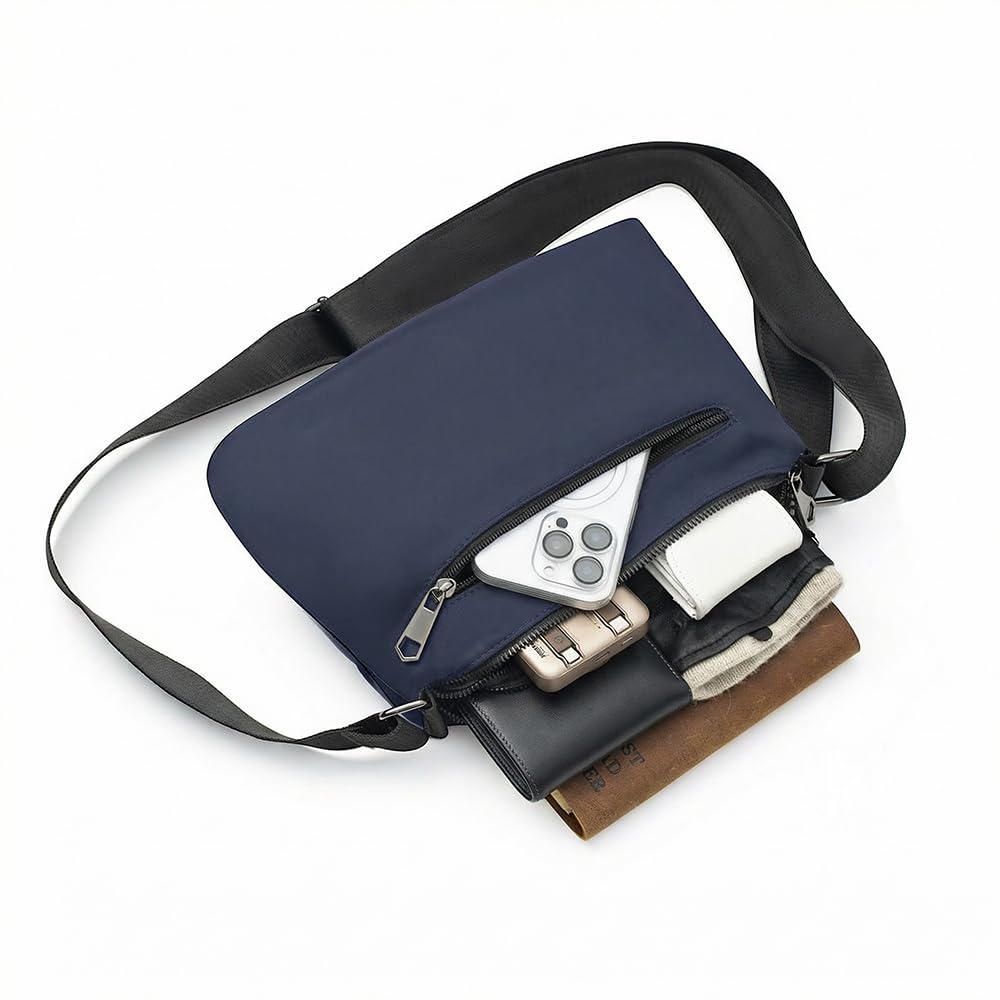 Sacoche Homme Bandouliere & Sac Bandoulière Femme – Sac Bandoulière Homme Compact Nylon Multi-Poches, Sacoche Pratique avec Sangle Réglable pour Voyage, Travail et Quotidien (Bleu) - 4