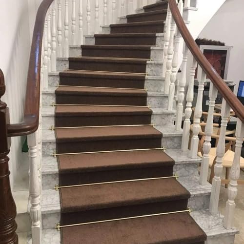 Bright Brass Carpet Rods for Stair Runners, Polished Finish with Round Finial, 13 Pcs 36-Inch Holders for 28/32/36/39 Width Staircases, Durable and Stylish Solution