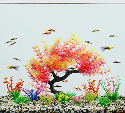 Image of MyLifeUNIT Fish Tank Decorations, 15 Pack Artificial Aquarium Plants Tree Set for Fish Tank Decor (Pink Set)