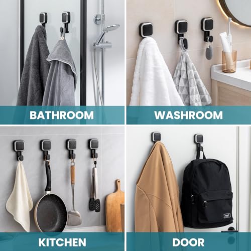 Image of TAILI 4 Pack Powerful Suction Cup Shower Hooks for Towel, Loofah, Clothes, Damage Free Hanging Versatile Utility Wall Holders, Stylish Removable Suction Hooks for Inside Shower, Easy to Install, Black