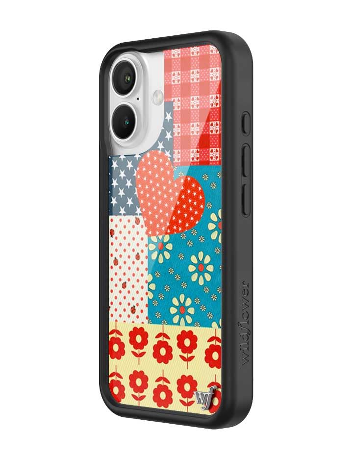 Image of Wildflower Cases - Compatible with iPhone 16 | Protective Black Bumper, 6.5ft Drop Test Certified, Women Owned Small Business | Red Heart Blue Floral Stars Aesthetic Trendy | Flower Patch