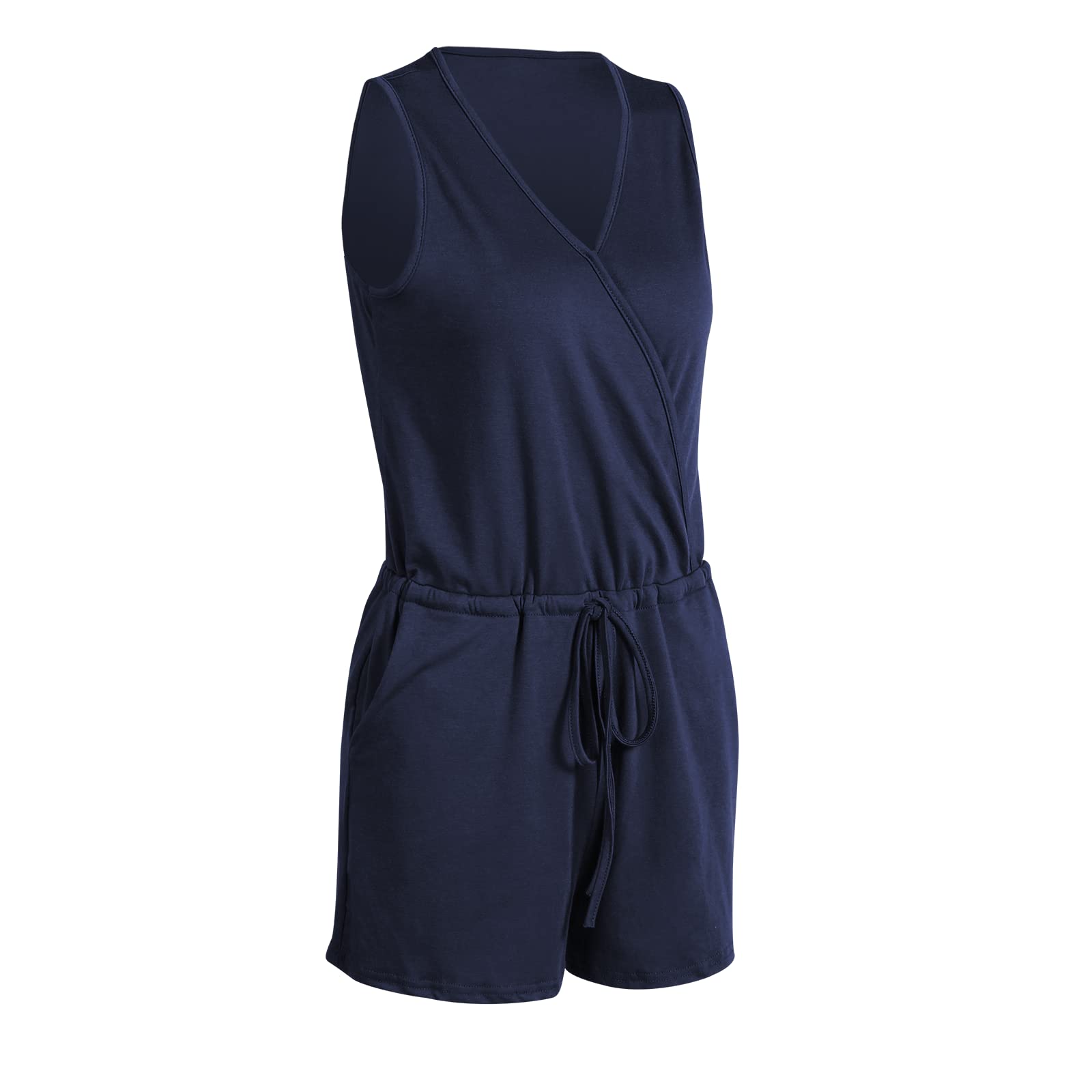 Combinaisons Été Combishort sans Manches Rompers élastique Taille Jumpsuit avec Poches