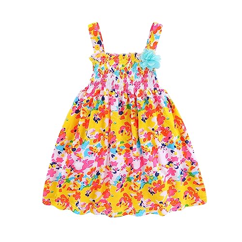 Mud Kingdom Smocked Girls Floral Dress Slip Sundress Sleeveless Cute Printing Cotton Summer
