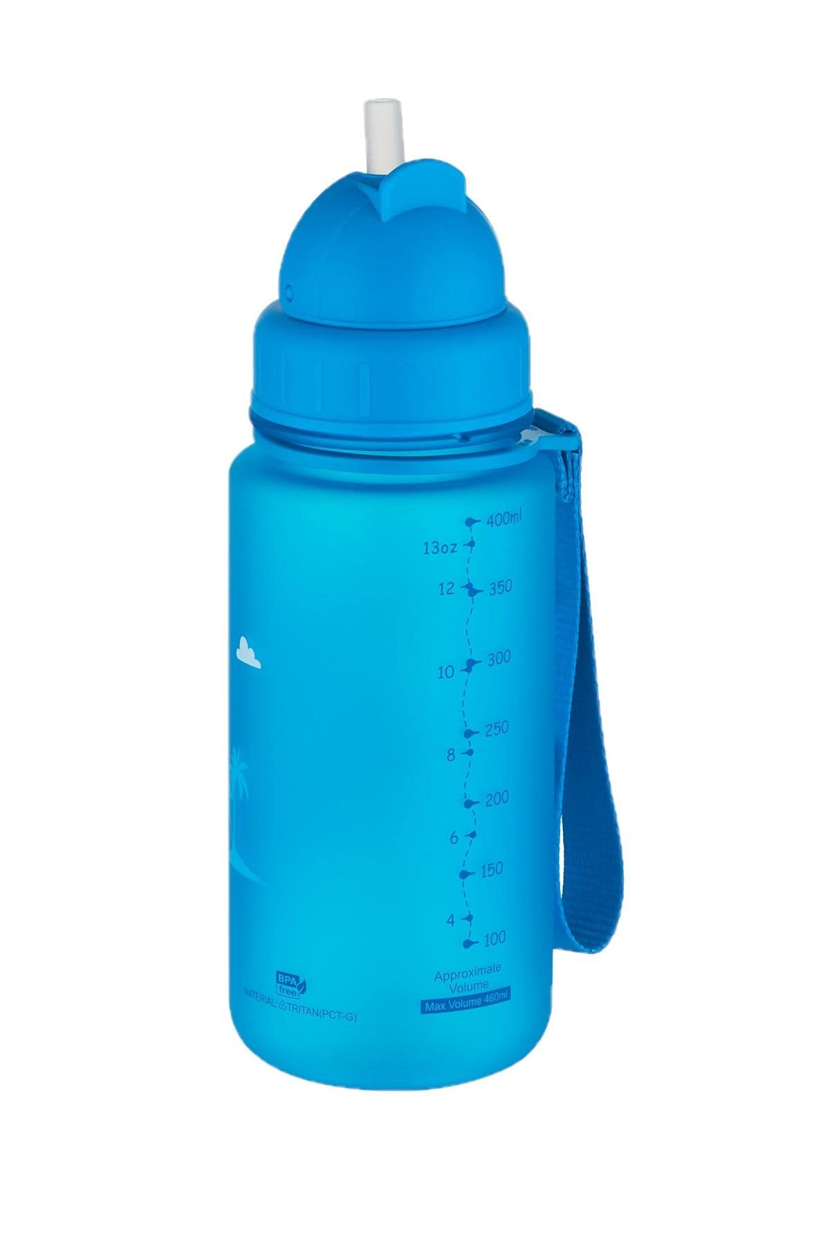 UZSPACE Figürlü 400 ml Pipetli Tritan Çocuk Su Matarası , Mavi