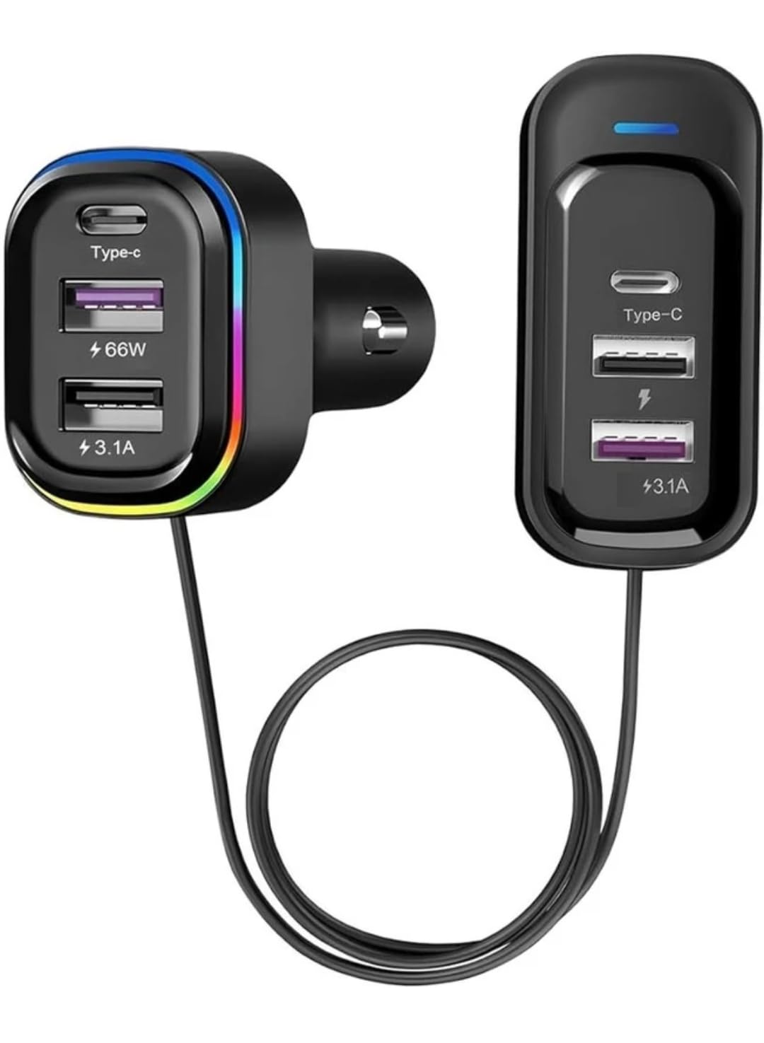 Jaxter 6-Port 48W Car Charger Adapter (2 Type-C + 4 USB) with 1.5M Cable & Rainbow LED – Fast Charging for All Smartphones, Tablets & Devices-image-19