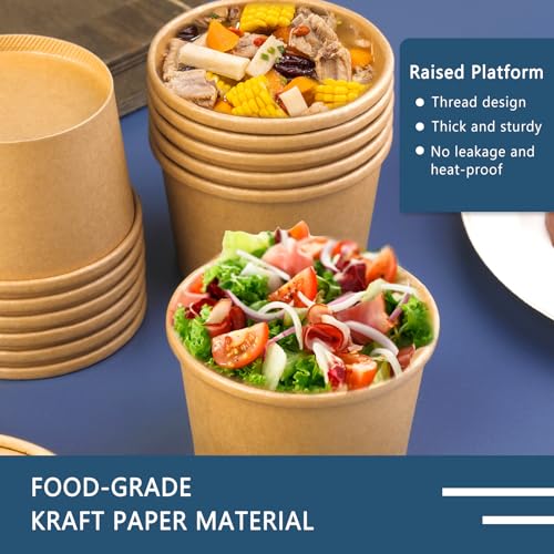 Image of 8 oz 75 Pack Ice Cream Cups with Lids, Paper Soup Cups Disposable | Paper Soup Containers with Lids for Soups, Stews, Ice Creams, Sorbet and Salads