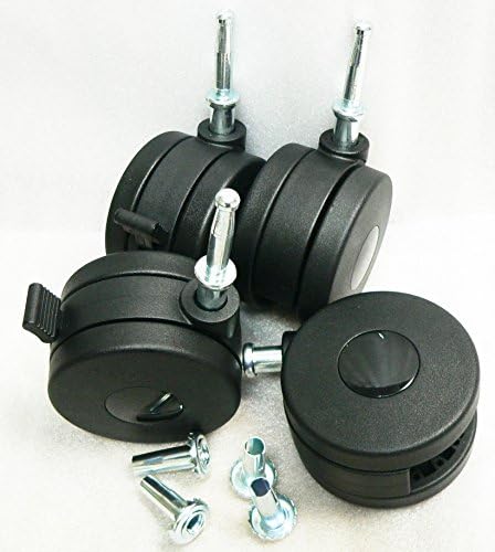 3" 75mm twin wheel caster, black riveted hard wheel adds strength, 2 with and 2 without brake, wood socket stem