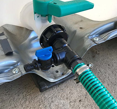 Flexibler IBC Befüllschlauch 1 m mit Absperrhahn & zusätzlichem Ablasshahn – S60x6 Adapter, Gardena Anschluss