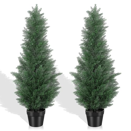 PHYTREE 3FT Artificial Cedar Trees, Set of 2 - UV Resistant Realistic Faux Evergreen Cypress Trees...