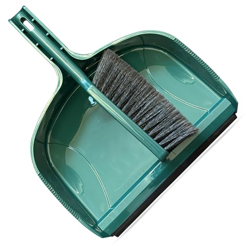 G4GADGET Heavy Duty Jumbo Dustpan and Brush Set Large Broom and Dustpan Set with Stiff Bristles Long Handle Clip-On Pan Indoor Outdoor Sweeping Brush for Home Office Garden