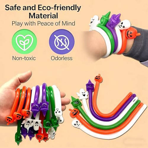 15PCS Halloween TPR Soft Rubber Wristbands, Pumpkin Ghost Skeleton, Witch Hat Theme, Universal Party Accessories for Kids and Adults, Stress-Relief Noodles, Halloween Prank Decorations, Random Colors - Image 3