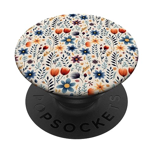 Floral Pattern Flowers Leaves Design For Men Women PopSockets Swappable PopGrip, Black