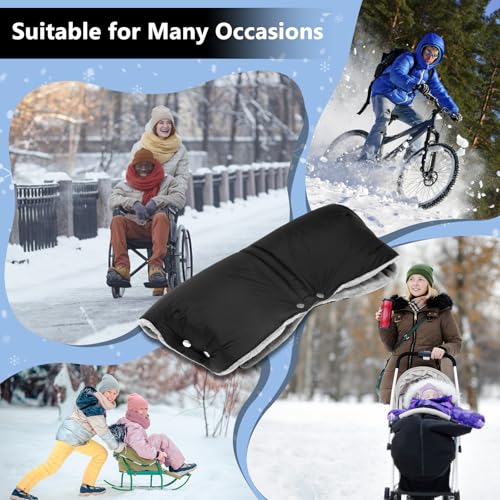 MTINRNI Handwärmer Kinderwagen,Handmuff für Kinderwagen,Kinderwagenmuff mit Warme Fleece,Wasserdicht und Winddicht,für Meisten Kinderwagen Buggys,Hält Die Hände im Winter Schön Warm.(B, Schwarz)