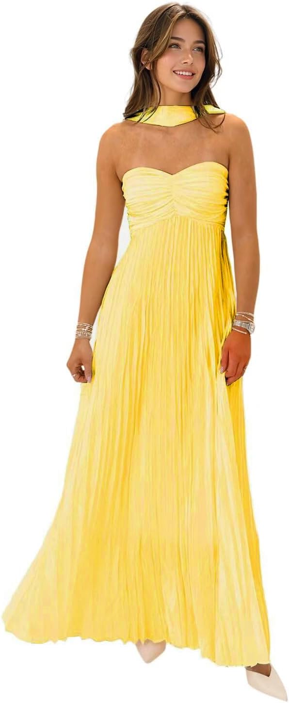 Strapless Bridesmaid Dresses for Women with Scarf 2025 Pleated Long Chiffon Formal Wedding Guest Dress Flowy Evening Gown
