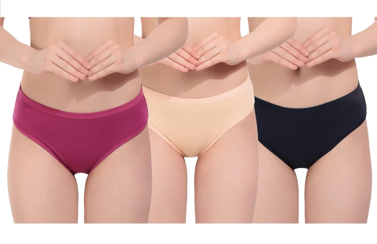 Women's Seamless Bikini Panty Set, 3 Pieces, Burgundy, Beige, Black-image-17
