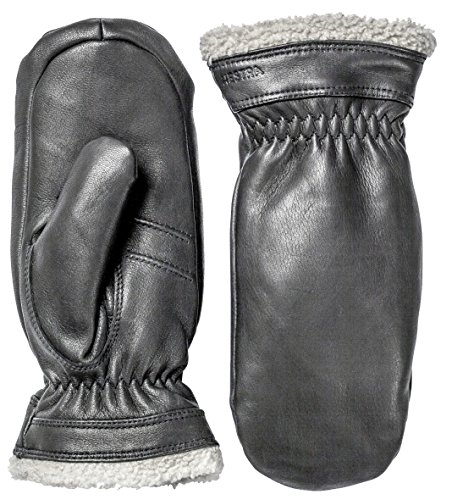 Hestra Leather Gloves for Women: Sheepskin Winter Cold Weather Mitten with Fur Cuff, Black, 8