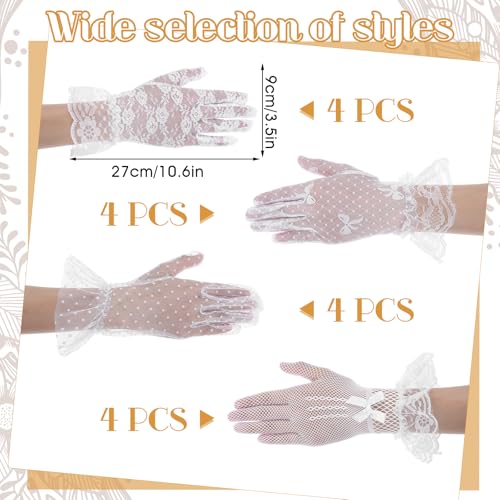 16 Pairs of Women Lace Gloves Tea Party Elegant Short Gloves for Vintage Ladies Wedding Wrist2