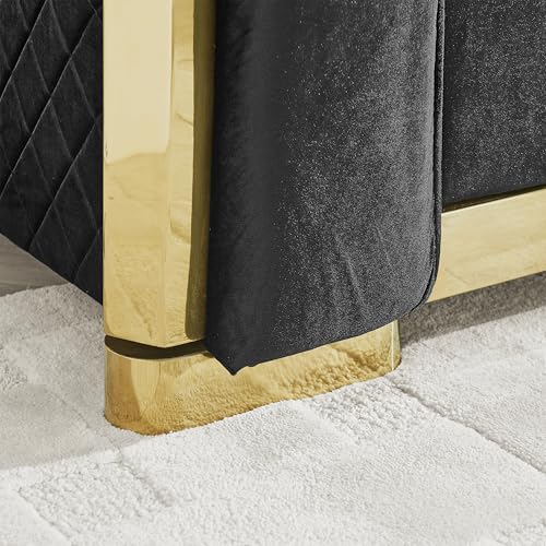 Image of KEIKI 2-Piece Luxury Chesterfield Sofa Set with 1 Velvet 3-Seater Sofa & 1 Loveseat Sofa, Italian 5-Seater Couch Set with 4 Pillow, Gold Stainless Decoration and Rolled Arms, for Living Room, Black