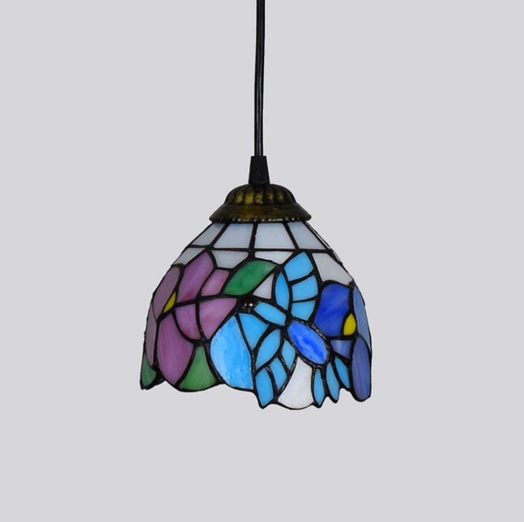 6 Inches Tiffany Style Pendant Ceiling Light Pastoral Stained Glass Pendant Lamp Fixture for Restaurant Hallway Kitchen Bar Hanging Lighting,110-240V,E27,40W(15×90cm),D