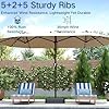 Kingdura 15ft Large Patio Umbrella with Solar Lights, Double-Sided Rectangle Lighted Outdoor Table Umbrella with Base Included, 12 Reinforced Ribs, 48 Led Lights, Crank Lift for Market Pool Deck Backyard, Beige