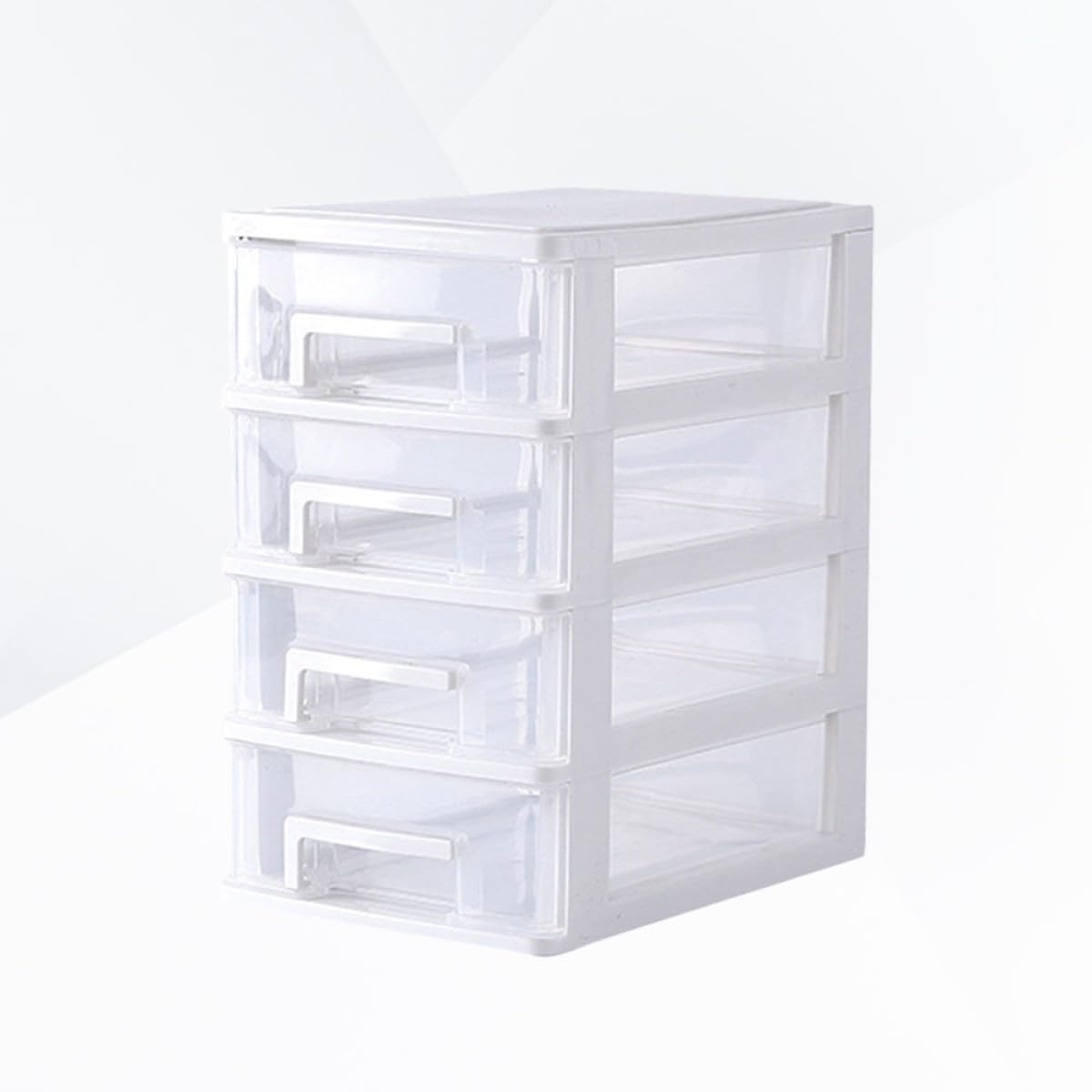 Artibetter Mobiletto Portaoggetti da Scrivania in Plastica Trasparente Bianco, Cassettiera 4 Cassetti, Organizer per Cosmetici e Piccoli Oggetti, Salvaspazio per Ufficio, Studio e Casa