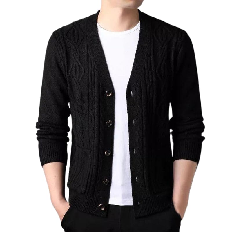 OFFSUM Cárdigan De Punto Para Hombre - Cárdigan De Punto De Color Liso Con Cuello En V Y Un Solo Pecho Con Bolsillo De Moda Para Otoño E Invierno Abrigo De Color Liso Que Combina Con Todo