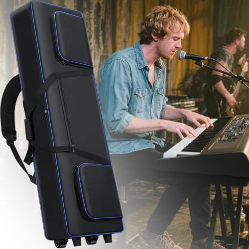 Aleemin 88 Key Keyboard Case Soft with Wheels (52.75\'\'x12.2\'\'x7.1\'\'), Rolling Piano Keyboard Case with Roller/Carrying Handle/Backpack-Strap, Keyboard Gig Bag with 3 Pockets (S) - Thumbnail 7