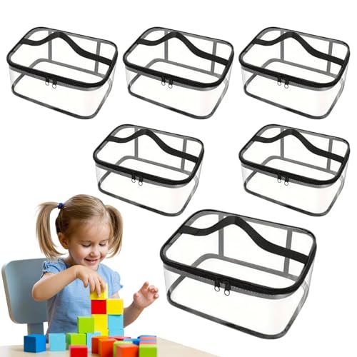 積み木収納バッグ - ハンドル付き透明整理ポーチ - ジッパー付き透明おもちゃ収納バッグ 防水整理ポーチ6点セット 小さなレンガ用