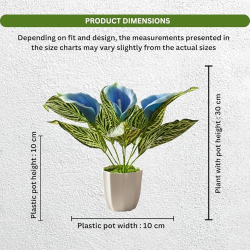 Image of fancymart Artificial Calla Lily Plant with Pot - 30 cm Height Decorative Flower Leaves (Pack of 1) | Realistic Faux Plant for Home & Office Decor | Table, Shelf & Desk Decoration