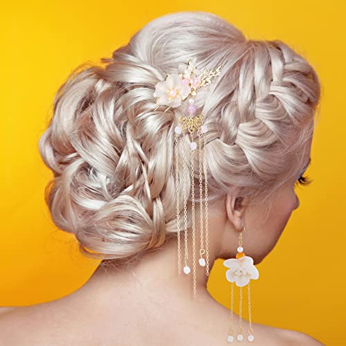 Hinzic 5Pcs Chinese Hair Stick Flowers Pearl Hair Pins Set Classical Tassel Hair Clips For Women Hanfu Lover Gift Wedding #TOP5