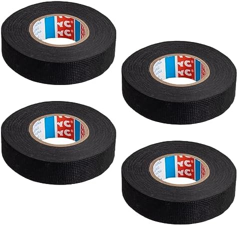 4 Rolls Wiring Harness Tape, Wiring Loom Tape 1.9CM x 15M Heat Resistant Adhesive Cloth Fabric Cable Looms, Reduce Noise Heat Resistant Insulation Black