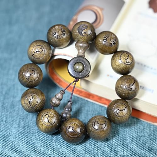 20mm 刻字付き 陰?木 仏珠 数珠 ブレスレット 手彫り 文玩 お守り 男女兼用 携帯用 ストレス解消 ギフト対応 般若心経/願い事