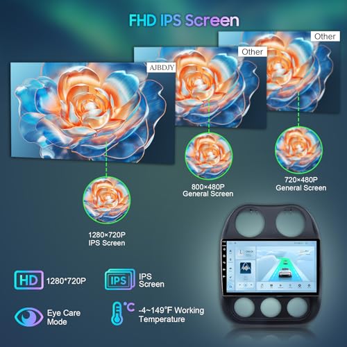 Image of Car Stereo for Jeep Compass 2014 2015 2016,10'' 1280x720P Touchscreen Radio Replacement with Wireless CarPlay and Android Auto Stereo Receivers Car Radio with Bluetooth /GPS /Android 13 /Backup Cam /2+32G