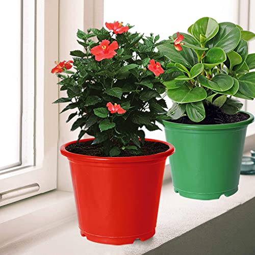 Image of Kuber Industries Durable Plastic Flower Pot|Gamla for Indoor Home Decor & Outdoor Balcony,Garden,6 inchx5 inch,Pack of 3 (Green,Red,Black)