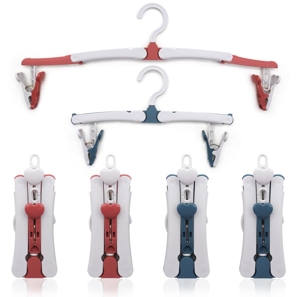 6 Piezas Perchas Plegables de Viaje Con Clip - Giratorias 360 Grados, Plástico Portátil para Casa, Hotel, Camping, 2 Colores