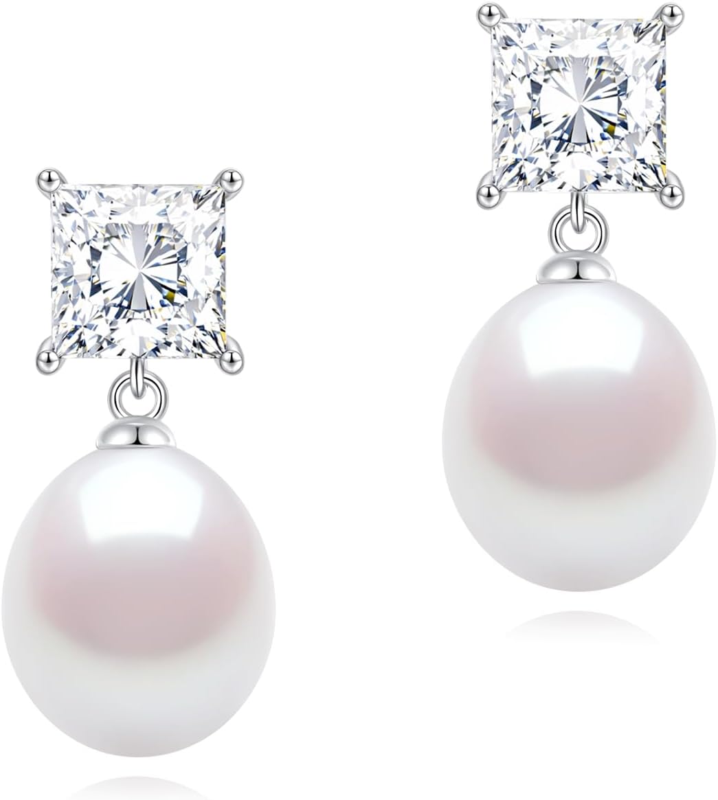 Pearl Earrings Drop & Dangle, Freshwater Cultured Baroque Pearls 10-12MM, 925 Sterling Silver Earrings with Gem Quality CZ Diamonds, Evening or Casual, Jewelry Gifts for Women