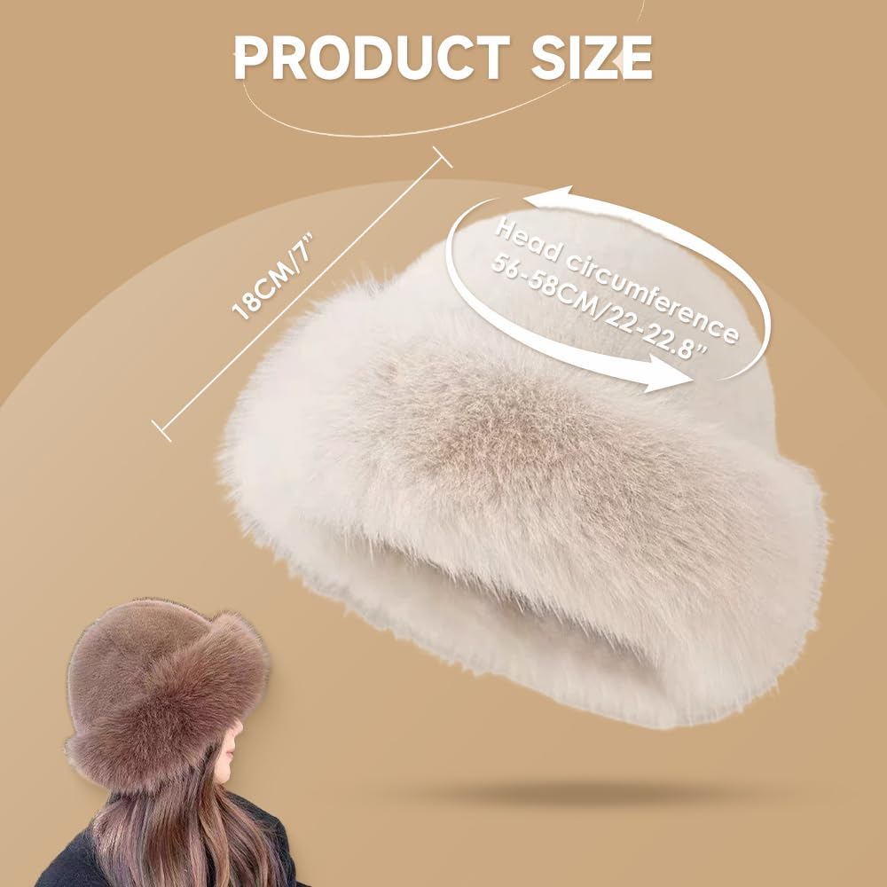 Womens Winter Faux Fur Bucket Hat, Thick Fluffy Fisherman, Winter Warmer Cap for Women - Image 8