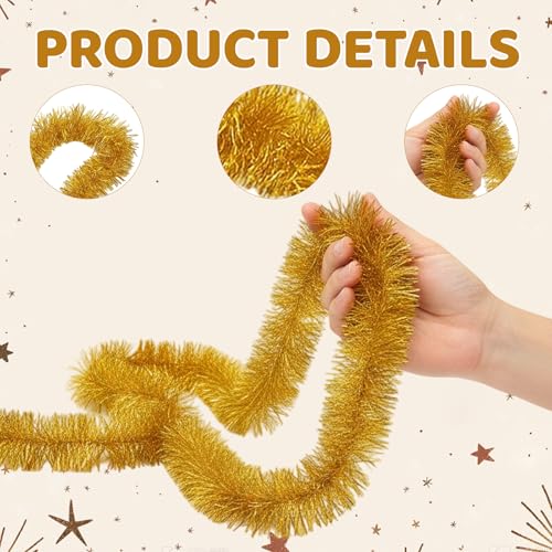 6 Stück Weihnachtsgirlande, Girlande Gold 2 Meter,Girlande Weihnachten Gold, Festliche Weihnachtsdeko, Ideal Für Weihnachtsbaum, Türen Und Fenster, Wiederverwendbar